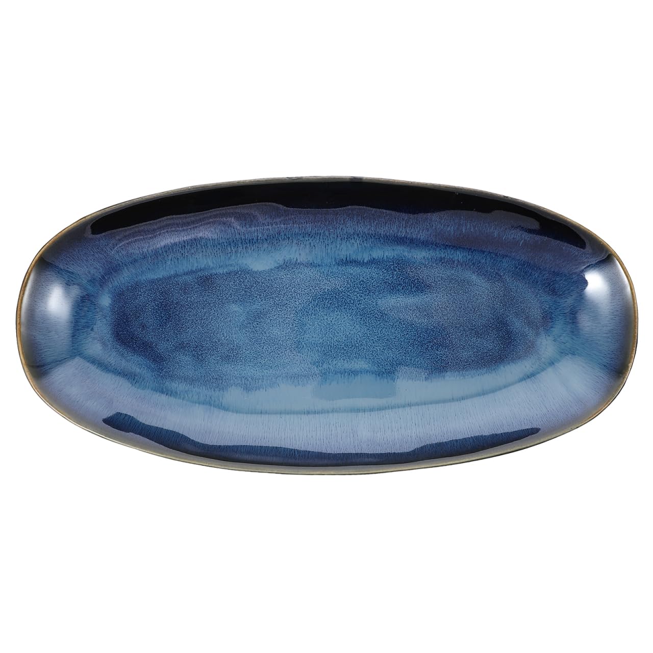 Cabilock Plat De Service Ovale en Céramique Émaillée, Assiette pour Sushi, Fruits Et Apéritifs, Passe Micro-Ondes Et Lave-Vaisselle, Bleu, 34.7 X 16.8 X 3.5 Cm