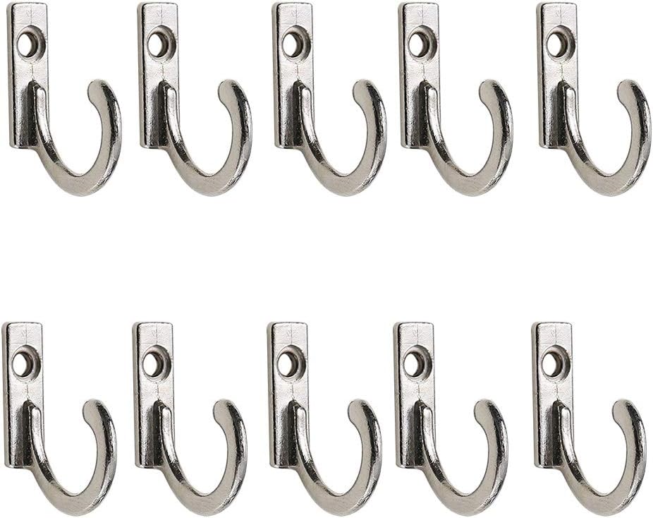 Clothes Hook 10 PCS Heavy Duty Coat Single Hole Hooks Vintage Bronze Wall Hooks Sturdy Decorative Coat Rack for Hanging Hat Towel, 22x18mm, Silver