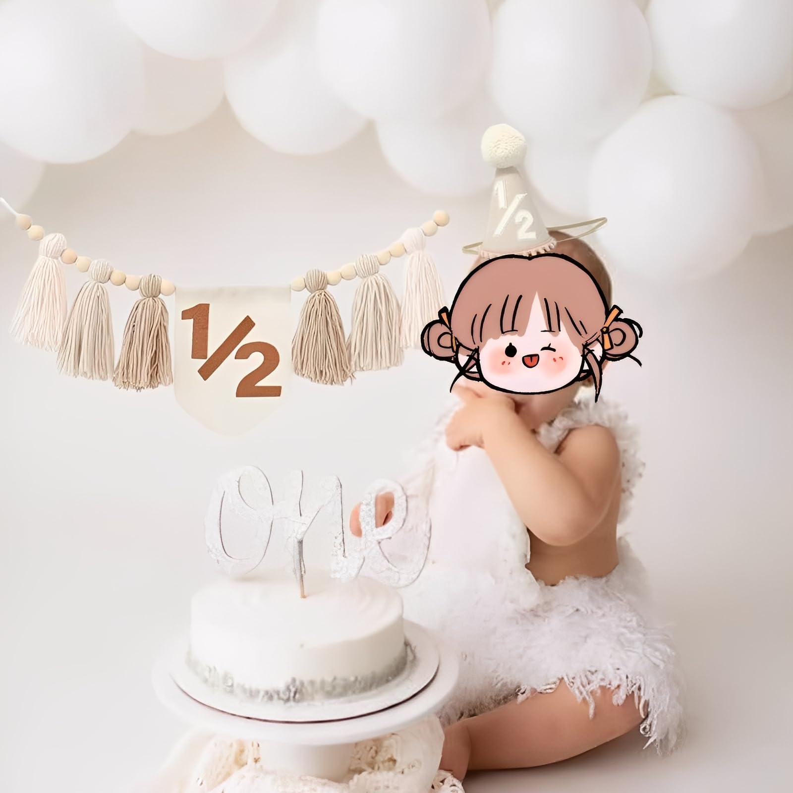 Boho-Dekoset Zum Halben Geburtstag – Jute-Banner & Kegelhut Für Jungen, Neutral & Fotofertig