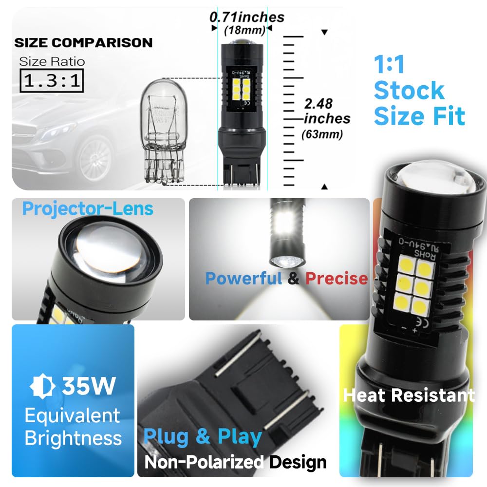 Żarówki LED DRL T20 W21/5W do jazdy dziennej Fi.at Doblo, Fi.at E-Doblo, Citr.oen Berlingo III, Op.el Combo E, Peug.eot Rifter 2018-2025 7443 3030 SMD Canbus światło dzienne, pozycyjne światło