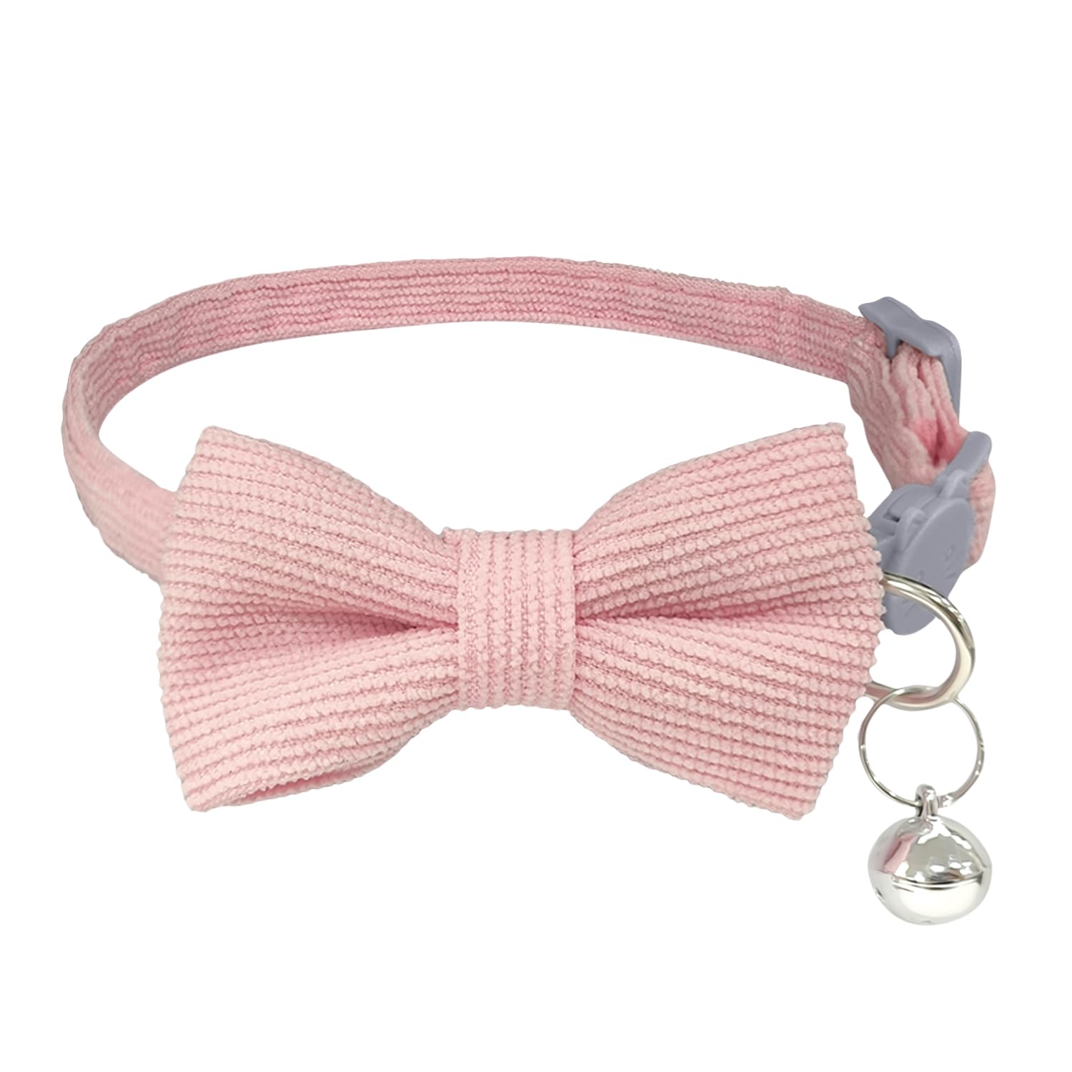 Collar de Gato con Pajarita y Cascabel, Corduroy Suave con Cierre de Seguridad, Diseño Lindo para Gatitos (Rosa)
