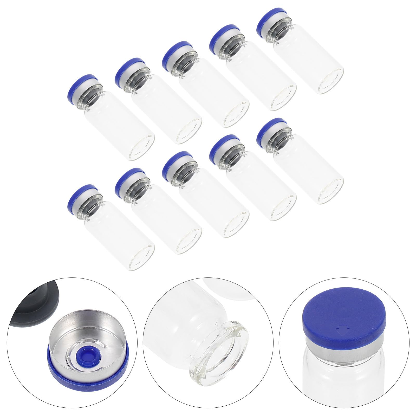 100 de Vidrio Transparente de 10ml con Tapa, Fáciles de Usar y Resistentes, Ideales para Almacenamiento de Reactivos en Laboratorio