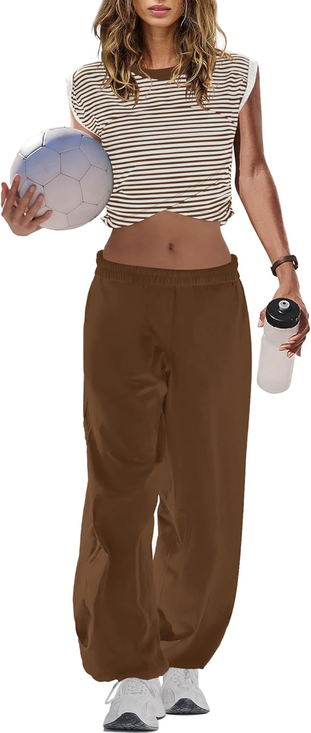 Panadila Womens Striped Lounge Sets 2 Piece Outfits Cropped T Shirts Wide Leg Pants Set Summer Sweat suits Tracksuit