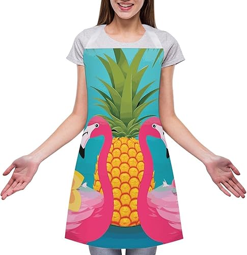 Miniatura 3 de MUSM Apron for Adults - 27.6 X 31.5 Inch, Heavy-Duty Polyester Aprons with Two Large Pockets, Waterproof Pineapple Flamingo Kitchen Apron for