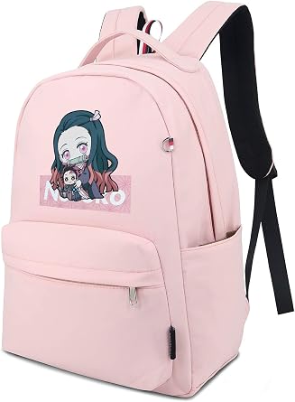 Roffatide Anime Backpack for Girls Printed Schoolbag Lightweight Nylon Daypack Pink