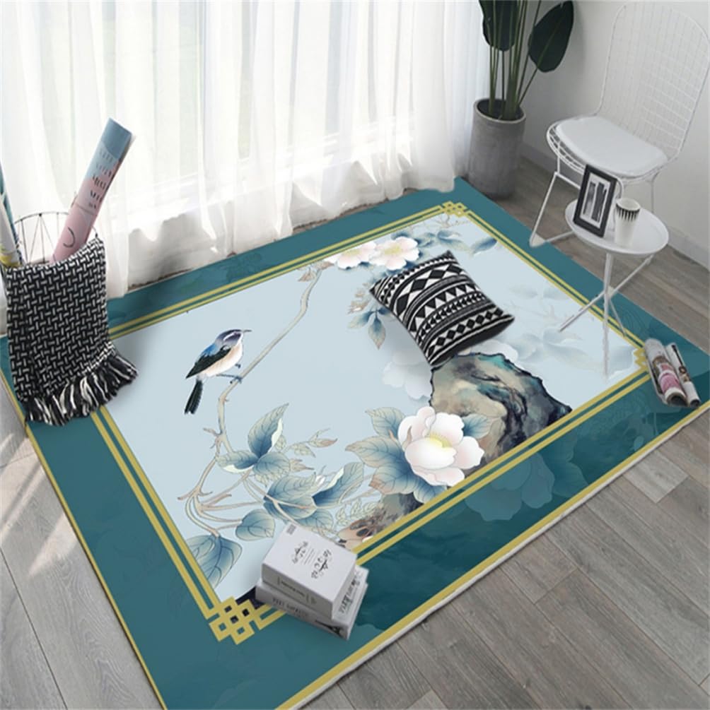 Tapis salon lavable en machine 180x230 grand format bleu oriental