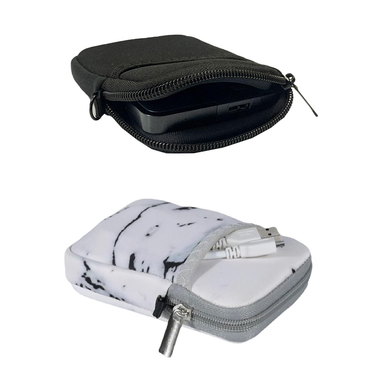 Tragbare externe Reise-Festplatten-Hülle, staubdicht, wasserdicht, kratzfest, für 2,5-Zoll-Festplatten, Schwarz + Weiß, 2 Stück