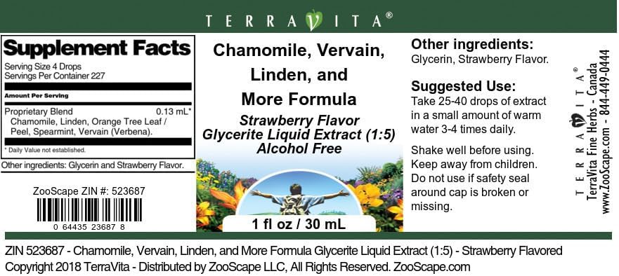 Miniatura 4 de Extracto líquido de glicerita de manzanilla, vervaina, tilo y más fórmula (15) - Sabor a fresa (1 oz, ZIN 523687)