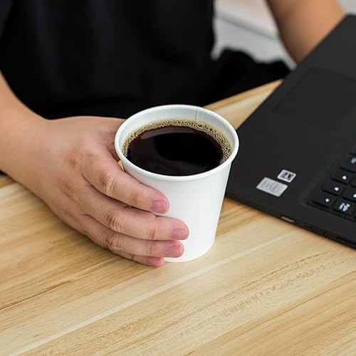 Miniatura 8 de MAYTREE Vasos de papel compostables y biodegradables de 12 onzas para agua caliente, soporte para té, para llevar y taza de café fría, paquete de 100