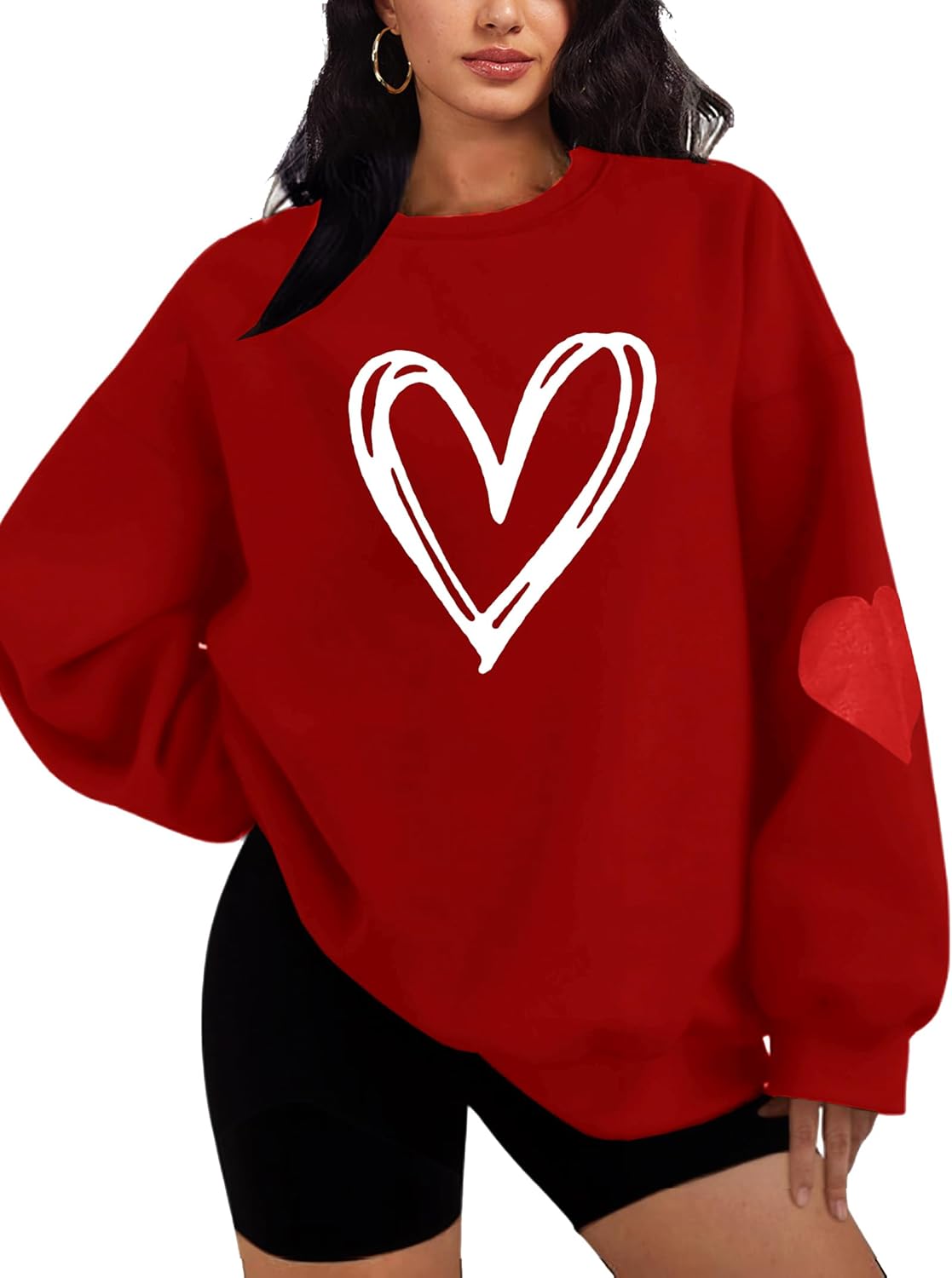 Womens Love Heart Print Sweatshirt Long Sleeve Crew Neck Sweat Shirt Valentine's Day Clothes