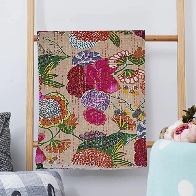 Craftstore - Edredón Kantha de algodón con estampado de frutas de melocotón, ropa de cama bohemia Kantha, manta decorativa Gudri (90 x 60 pulgadas), disponible en Yaxa Colombia