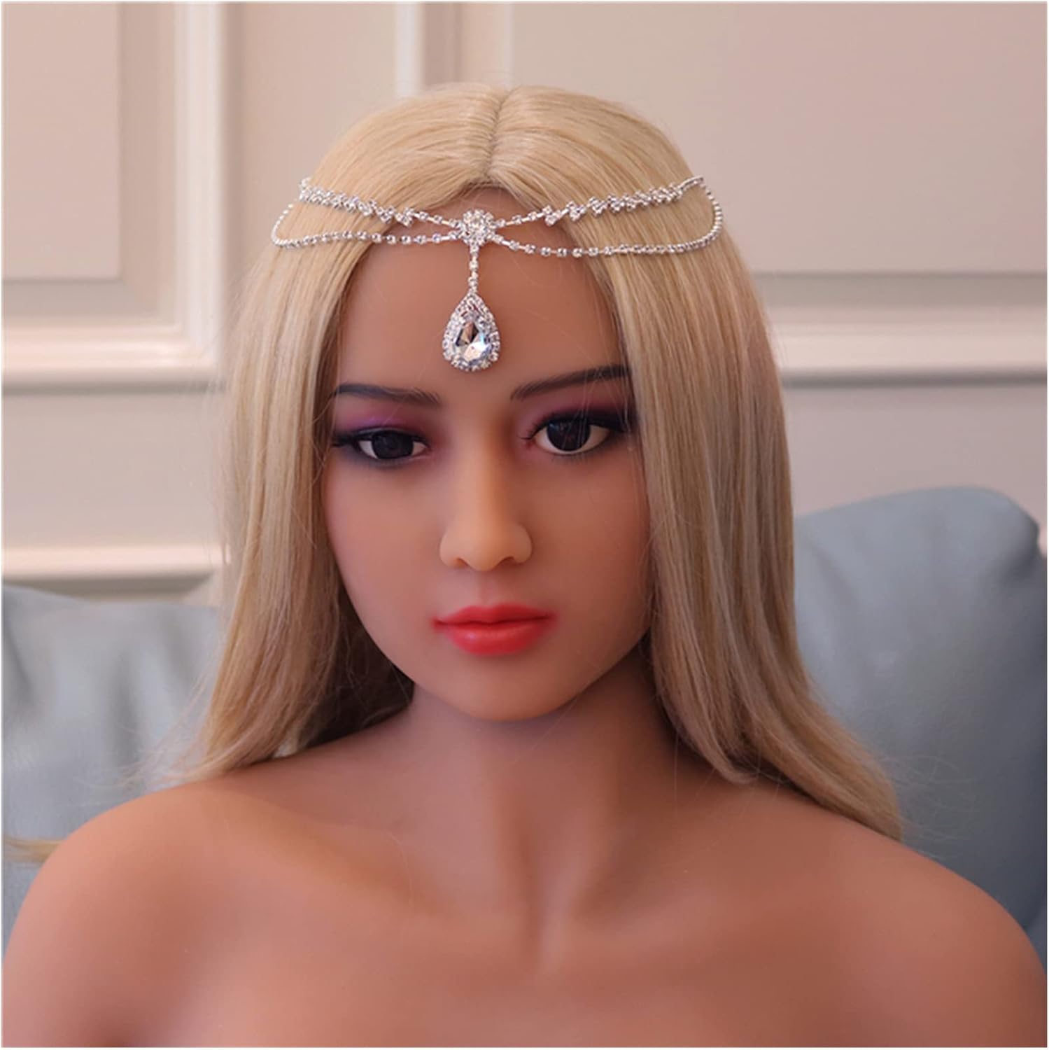 Boho Bridal Wedding Head Chain Rhinestone Hair Jewelry for Women Wedding Oval Crystal Hair Chain Accessories Gifts(5,Gold)