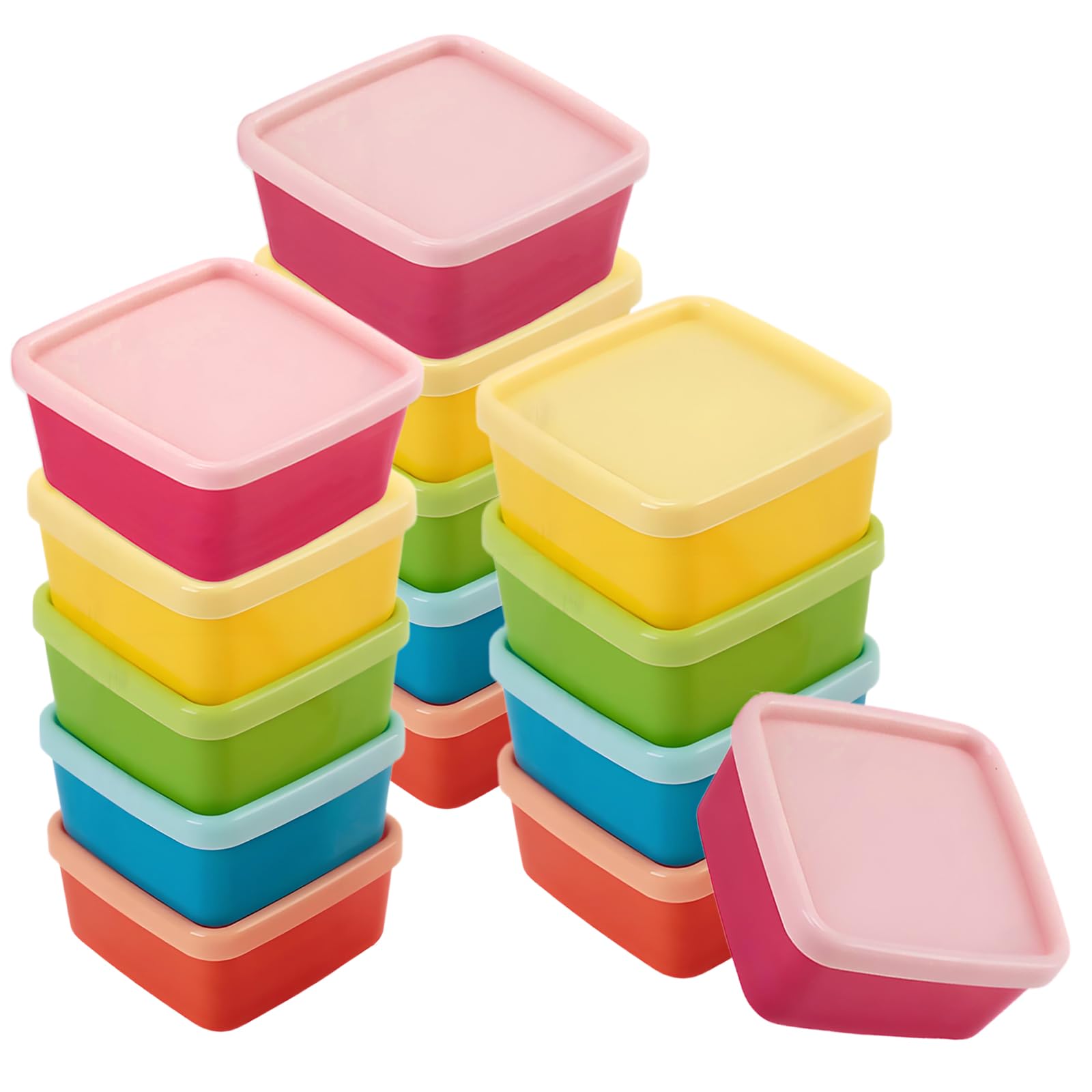 Fudioten Small Food Plastic Containers with Lids, 15pcs Small Snack Pots with Lids 60ml Reusable Stackable Food Storage Containers for Snack