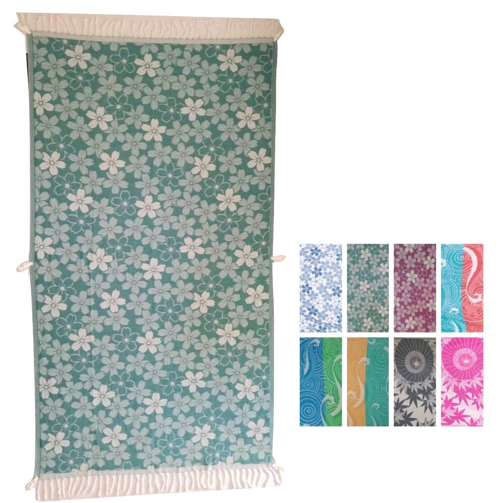 100% Turkish Cotton Beach Towel - Large Quick Dry Bath Towels - Peshtemal Hammam Fouta for Pool, Spa, Travel, Yoga - Ultra Absorbent, Soft, Sand Free, Lightweight (Sakura (Teal))