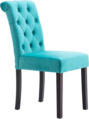 Miniatura 6 de Juego de 4 sillas de comedor tapizadas de terciopelo de madera maciza copetudas, con respaldo alto, sillas Parsons sin brazos para cocina y comedor,