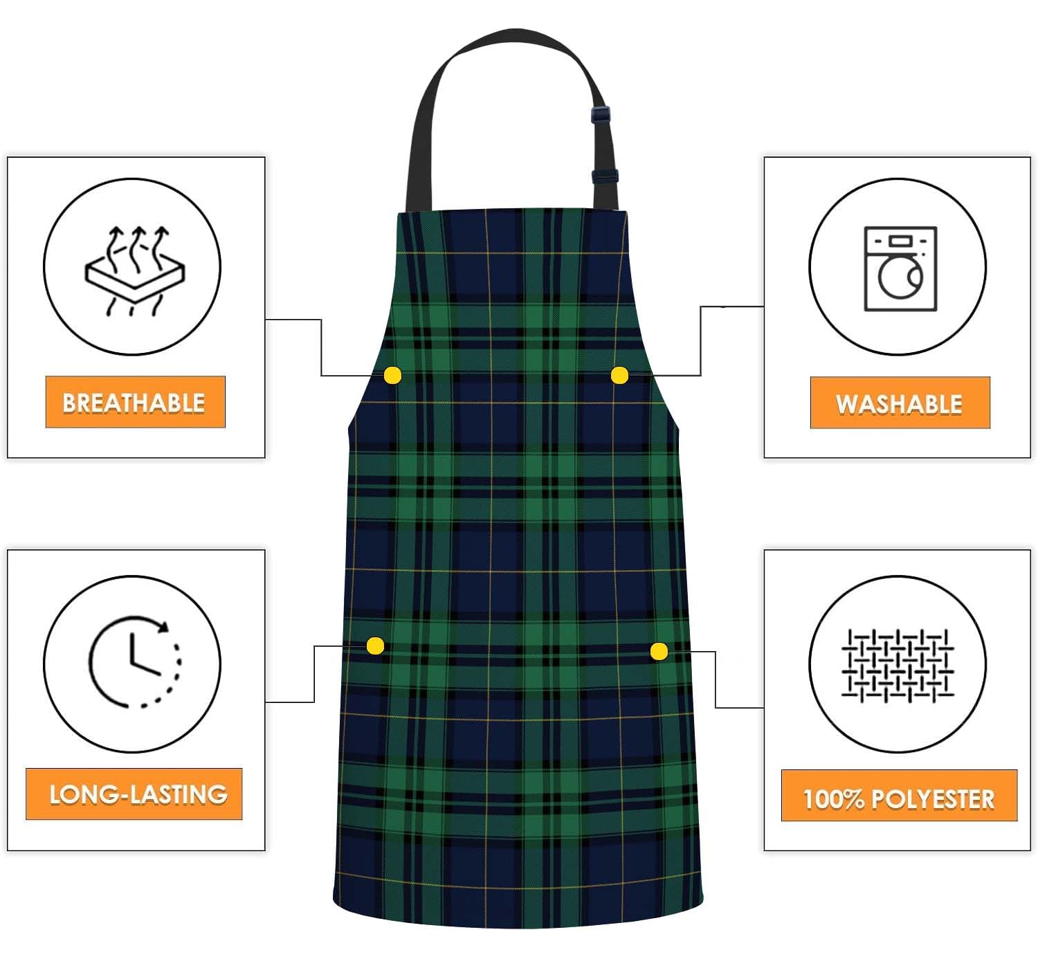 Smooffly Blue & Green Tartan Cooks Apron - Men & Women's Kitchen Aprons, BBQ & Catering Bibs, Blue and Green Tartan, 27x31 Inch - Image 4