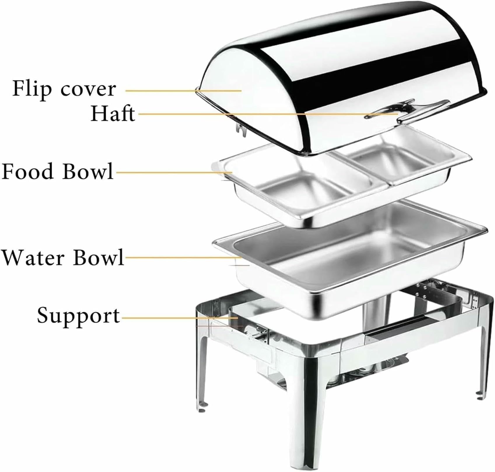 Juego de plato para calentar alimentos, juego de cinco piezas con bandeja para comida y agua, soporte, tapa y quemador, rectangular, con visor para cafetería, con aislamiento térmico y térmico, 9 l