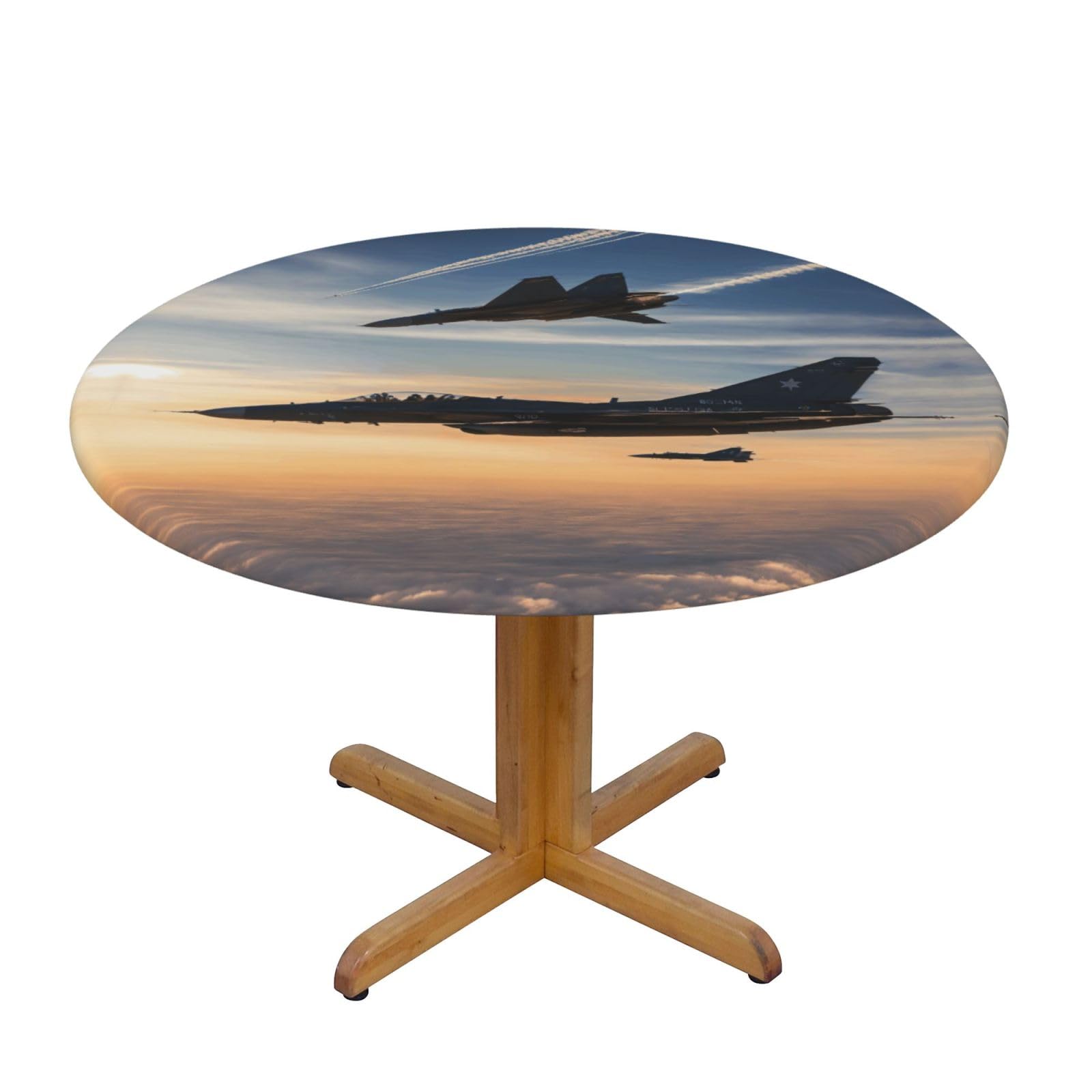 Aircraft Fighter Jets Print Round Tablecloth Waterproof Table Cover Wipe Clean Washable Table Protector For Dining Room