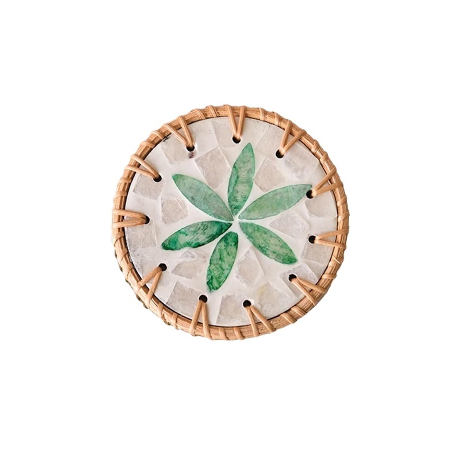 1pc Seashell Art Coaster Rattan Flower Pattern Table Coasters Artistic Placemat 10cm(A)
