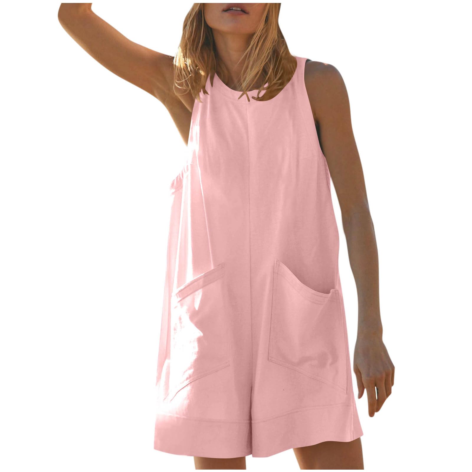 Salopette Short Femme en Lin Chic et élégant Ample et Respirant Mode Combinaisons et Combishorts Femmes Ete Fluide Combishort Les Bretelles Pantacourt Combi-Short Romper Jumpsuit Playsuits de Plage