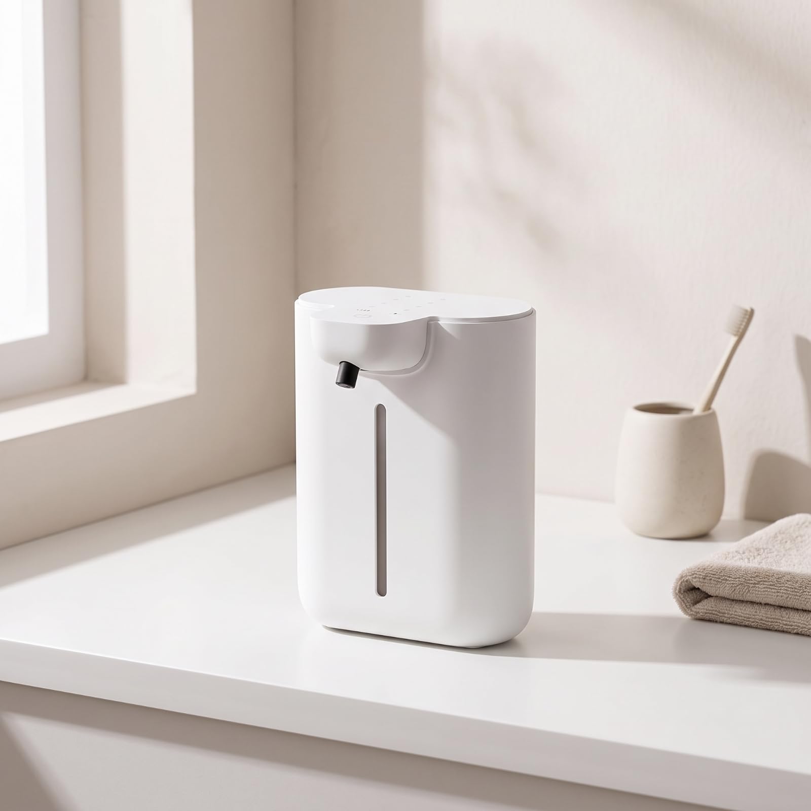 MERIGLARE Dispensador Jabón Montado en ed Higiénico, Dispensador Jabón sin Contacto, Compacto, para Baño, Cocina, Oficina, Líquido