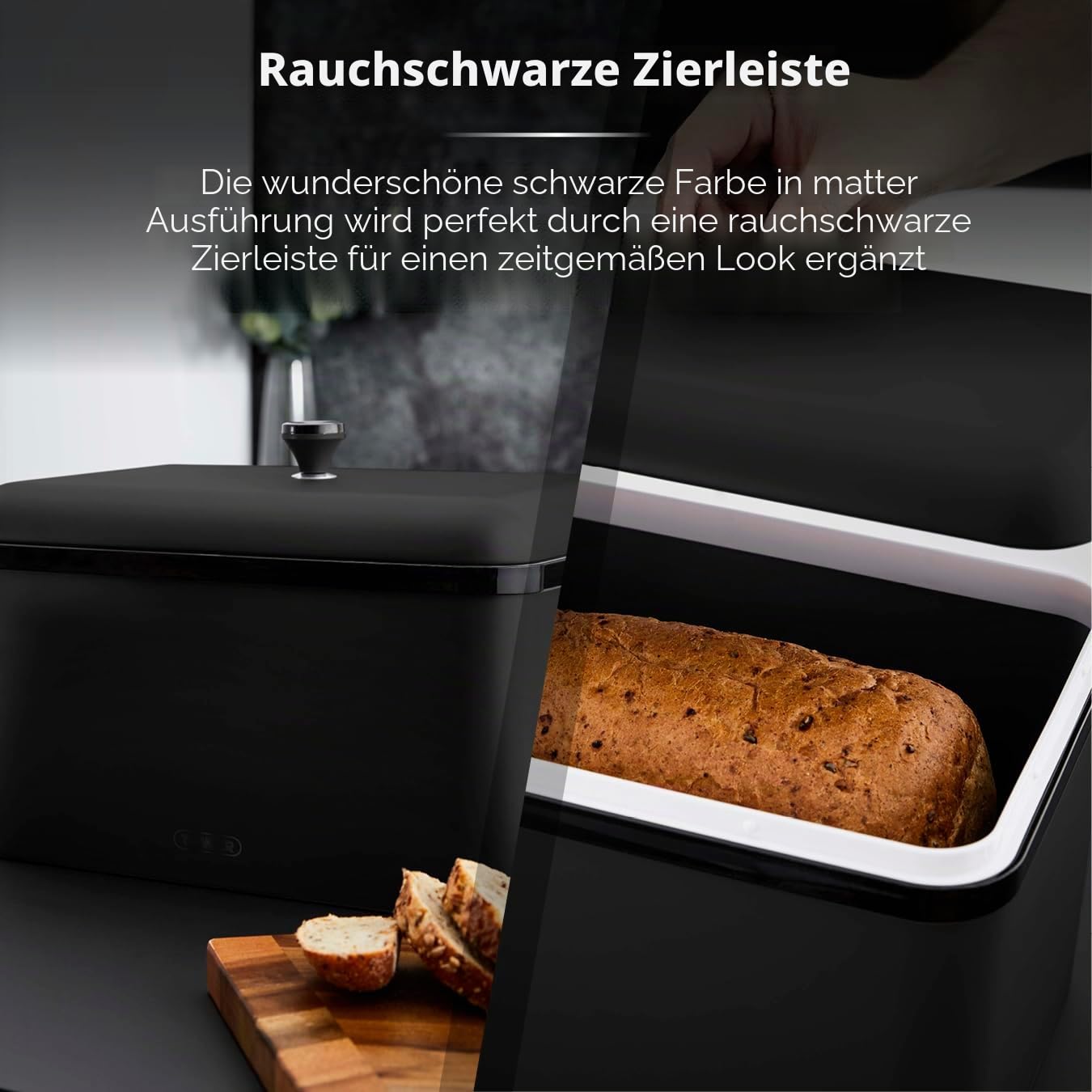 Tower T826136BLK Sera Brotkasten, schwarz und geräucherter Rand, Edelstahl