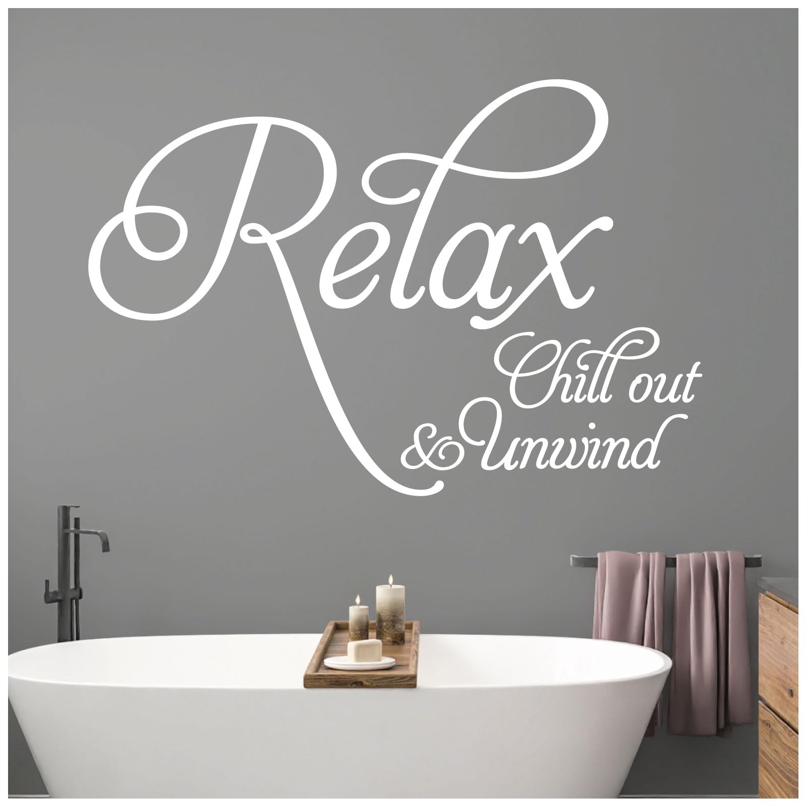 Relax, Chill Out, Unwind - Bathroom, Spa Wall Quote, Decal Wall Art Sticker [Medium] [White] — image 1
