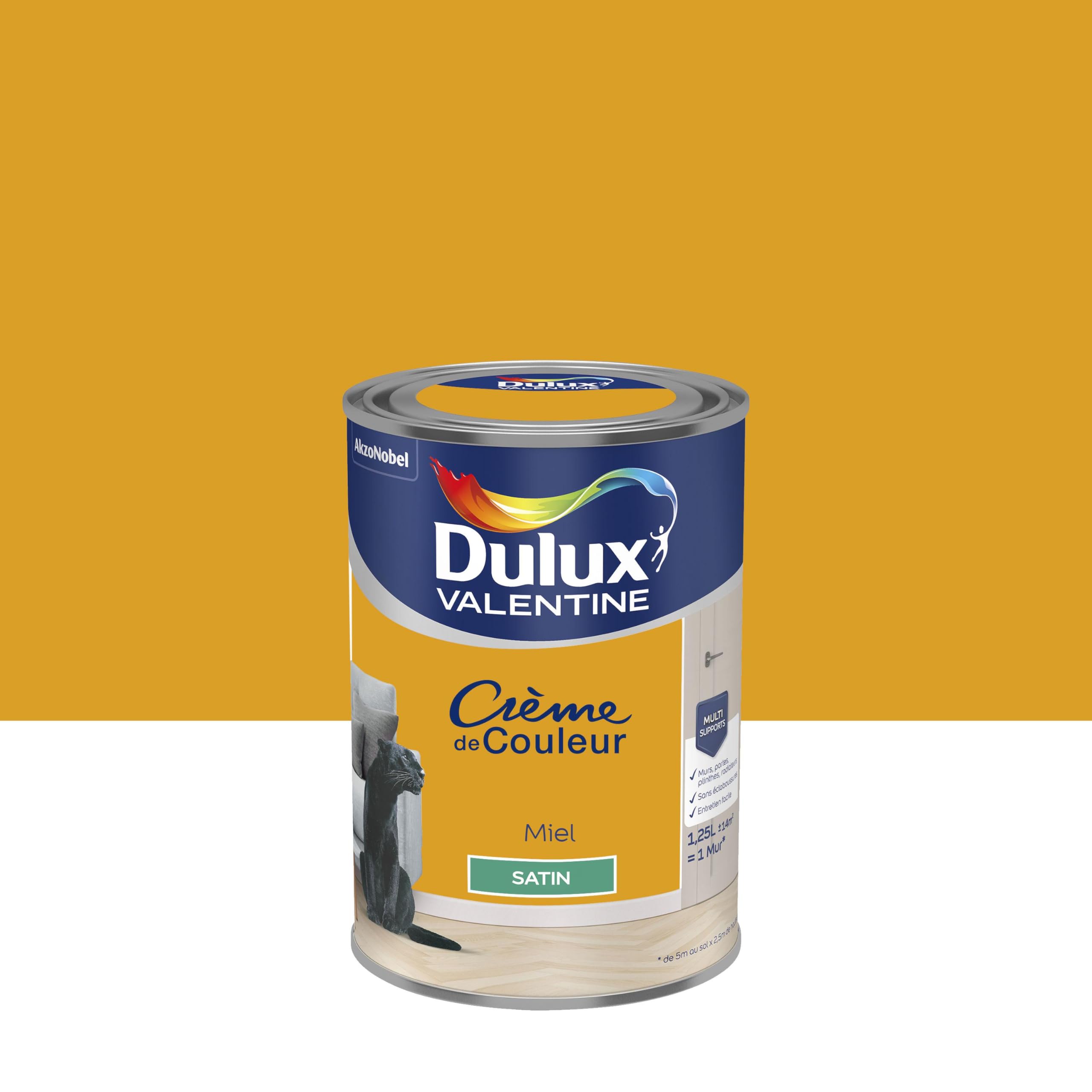 Dulux Valentine Crème de Couleur - Peinture multi-supports intérieure - Satin Miel 1,25 L