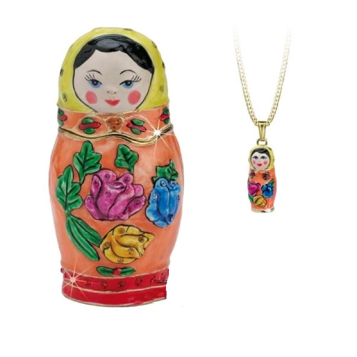 Hidden Treasures Russian Doll Orange Trinket Box 7.5cm
