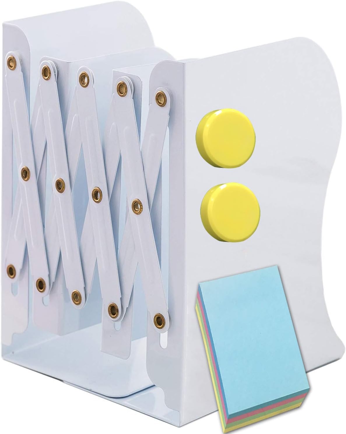 Qualsen Book Ends Adjustable Bookends, Metal Book Ends for Shelves Non-Skid Heavy Duty, Bookends for School Library Classroom Office Home (1 Piece, White)