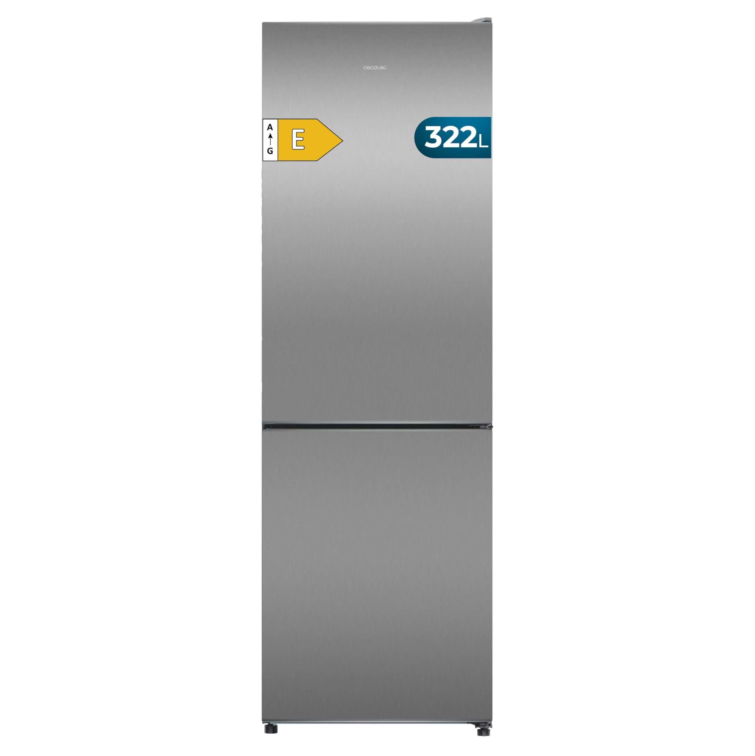 Cecotec Kühlgefrierkombination 2 Türen Bolero CoolMarket Combi 322 Edelstahl E, 322 L, Höhe 185 cm und 60 cm Breite, Energiesparend, Multi-Air-Flow-System, Total No Frost und 2 Schubladen