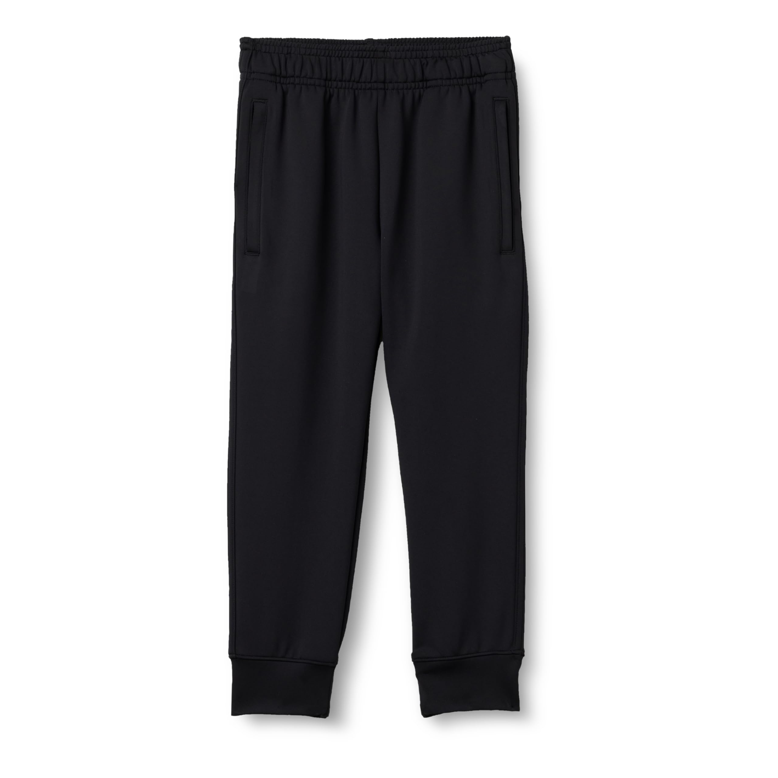 Amazon Essentials Boys' Athletic Performance Stretch Knit Gym Tapered Track Trousers, Black, 6-7 Years