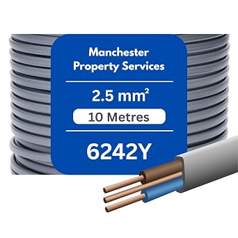Twin and Earth Electric Cable 1.5mm / 2.5mm / 6mm 6242Y Flat Grey - Cut To Size 10 Metres, 2.5 mm Twin and Earth