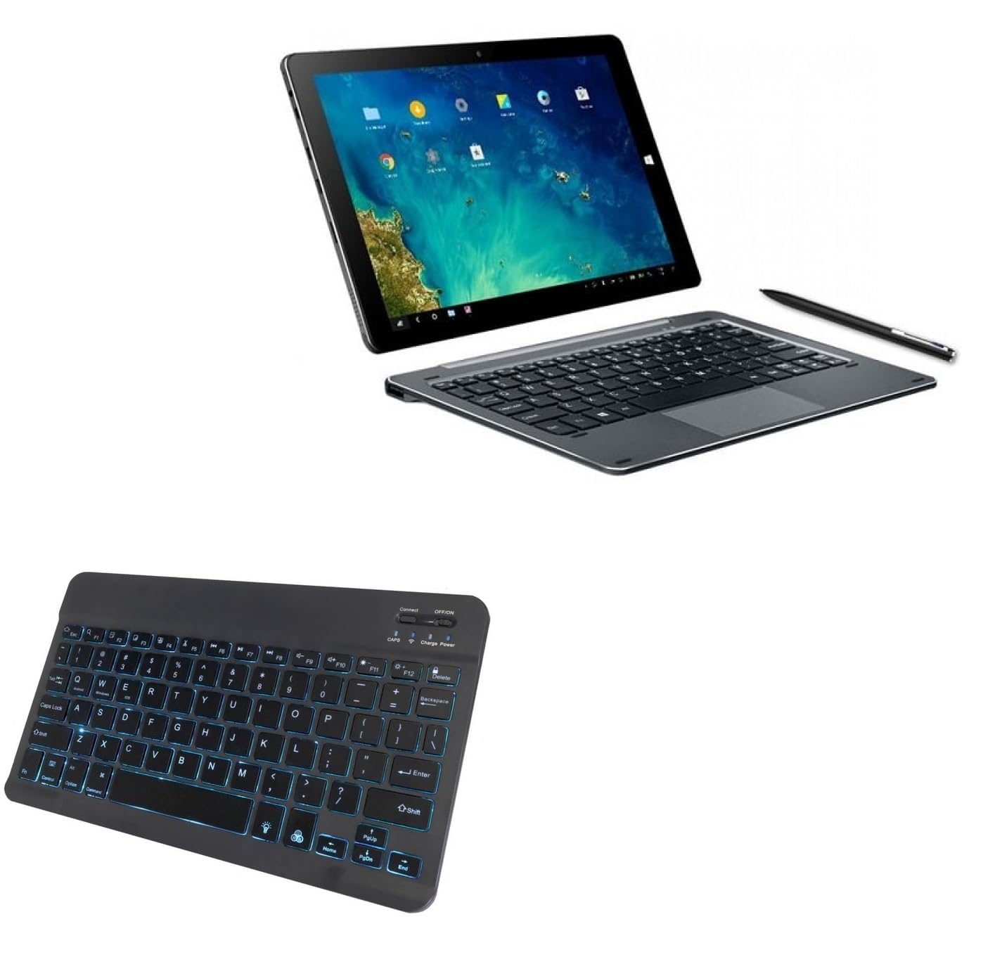 BoxWave Keyboard Compatible with Chuwi Hi10 Tablet - SlimKeys Bluetooth Keyboard - with Backlight, Portable Slim LED 7 Colors - Jet Black