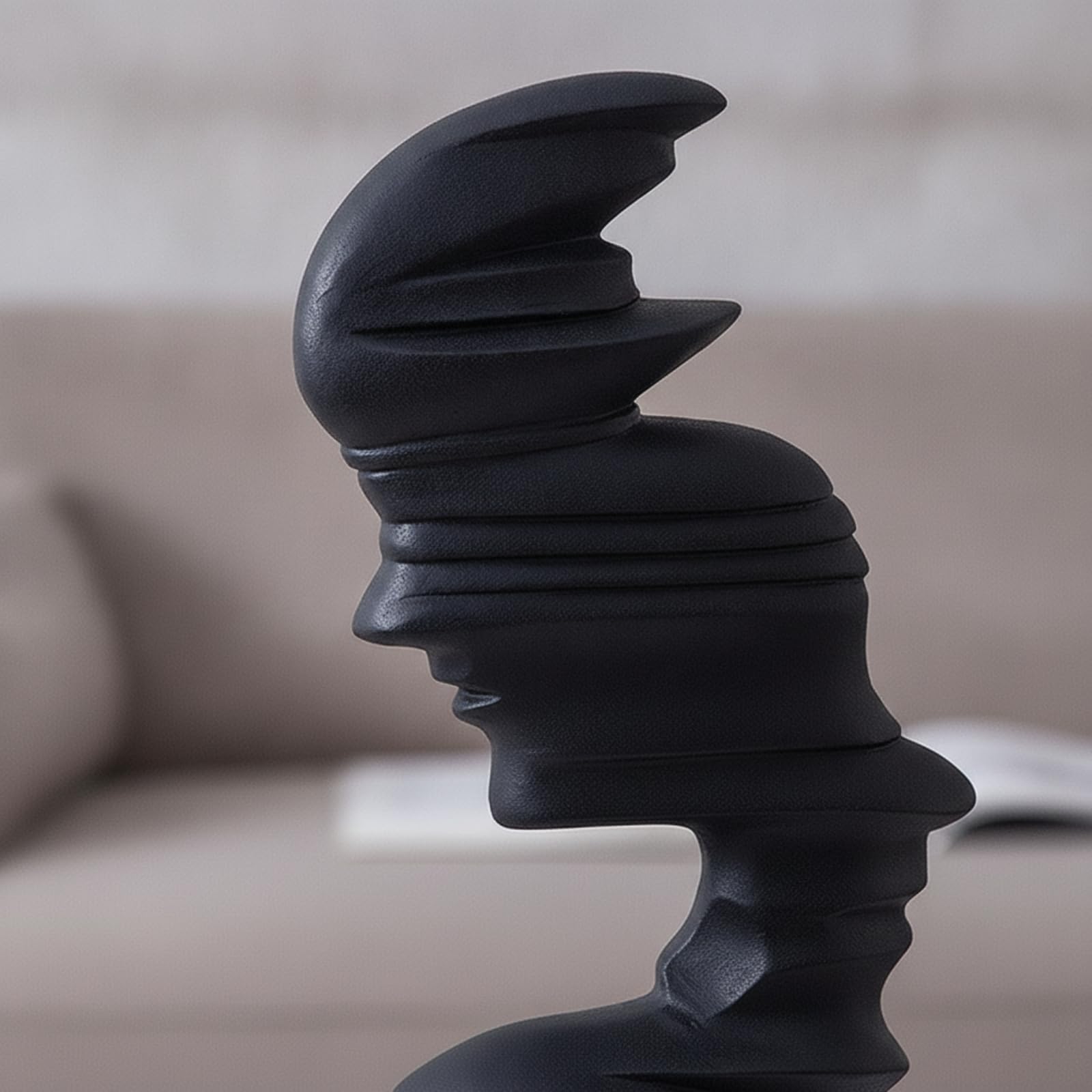 Statue Abstraite avec Socle Morne Sculpture Décorative Texturé Statuette pour Salon, Blanc Texturé, Grand 22x10.3x44cm