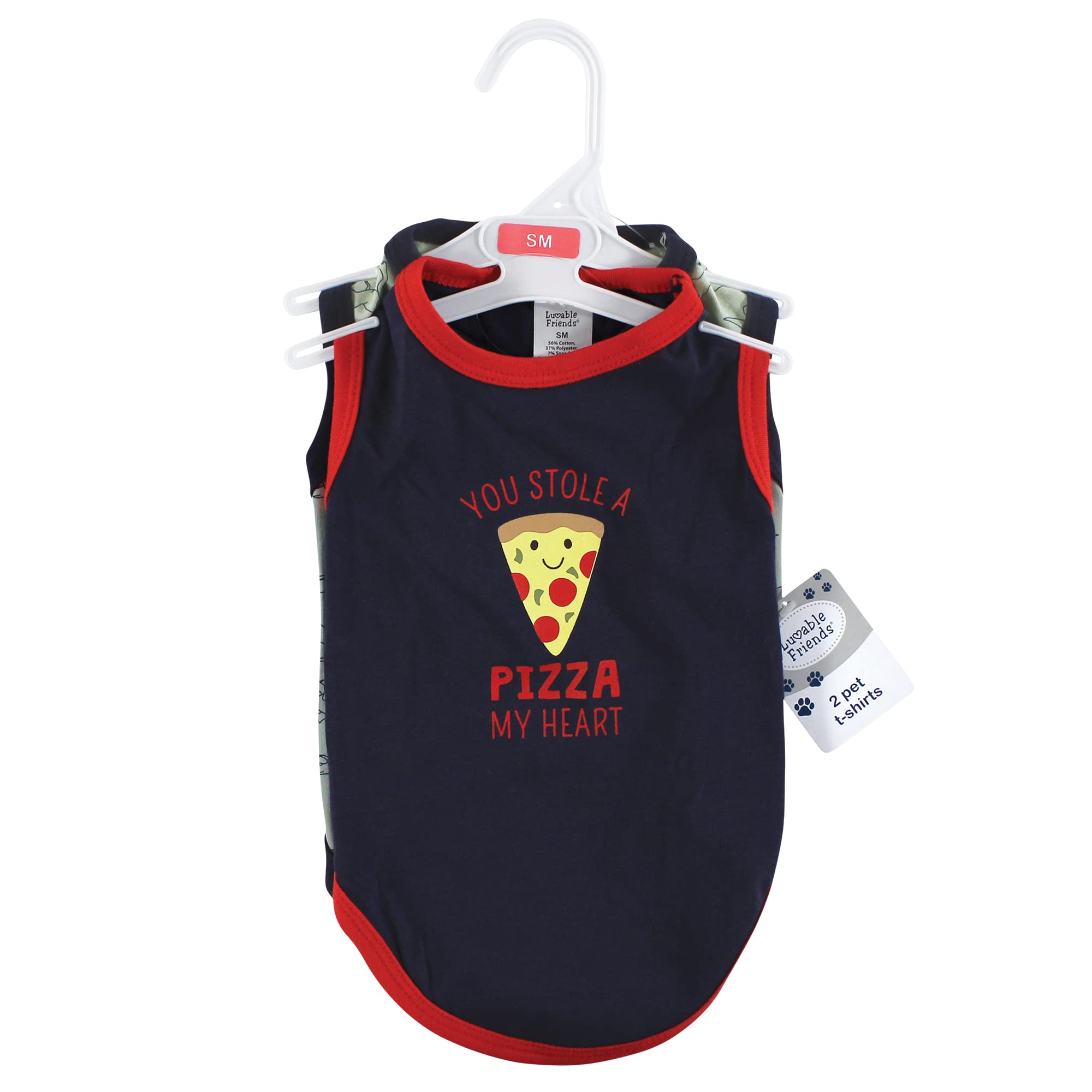 Luvable Friends T-Shirts für Hunde und Katzen, Baumwolle, Pizza-Dino, Größe XS, 2 Stück