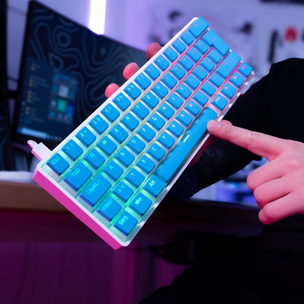 NYFTER - PBT Double-Shot Pudding Keycaps Tastenset für mechanische Tastaturen - deutsches ISO-Layout, kompatibel mit 60%/75% Tastaturen (Blue, Full Layout)