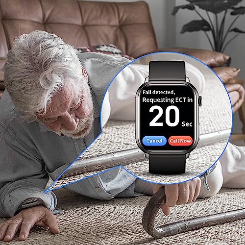 COCO Emergency Alert Smartwatch for Seniors – Fall Detection, SOS Call, Heart Rate & SpO2 Monitor, Medication Reminder, Bluetooth Calling, Caregiver App, BT2-X (2026) (Black) - Image 3