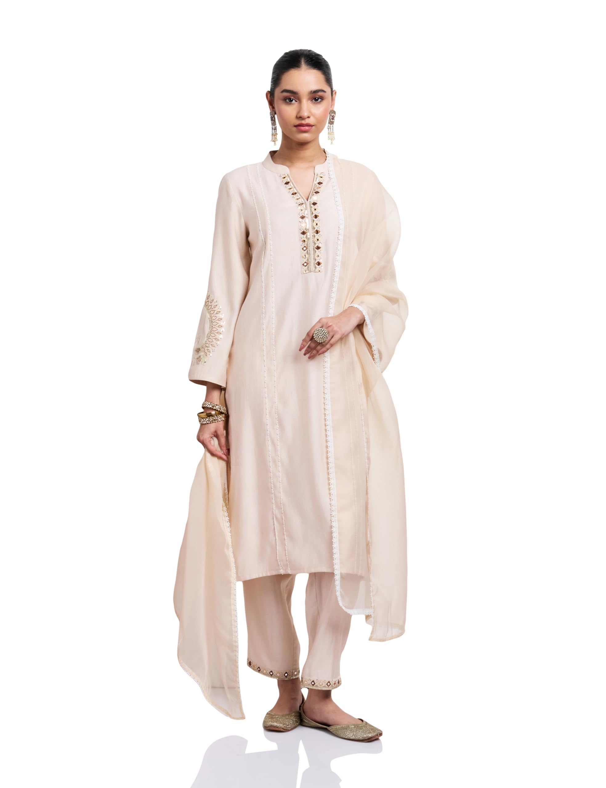 amazon brand - myx Women's Embroidered Kurta Pant Set with Organza Dupatta | Salwar Suit (Available in Plus Sizes)-picture-38