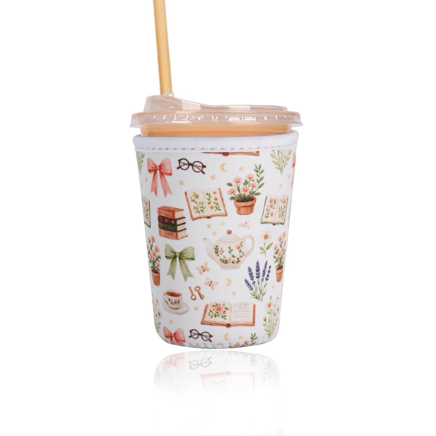 Reusable Insulated Sleeve for Iced Coffee Cup, Coffee Neoprene Sleeve for Cold &amp; Hot Drinks, Beverage Holder for Iced Coffee (Coffee Notes, Small: 16-18oz)