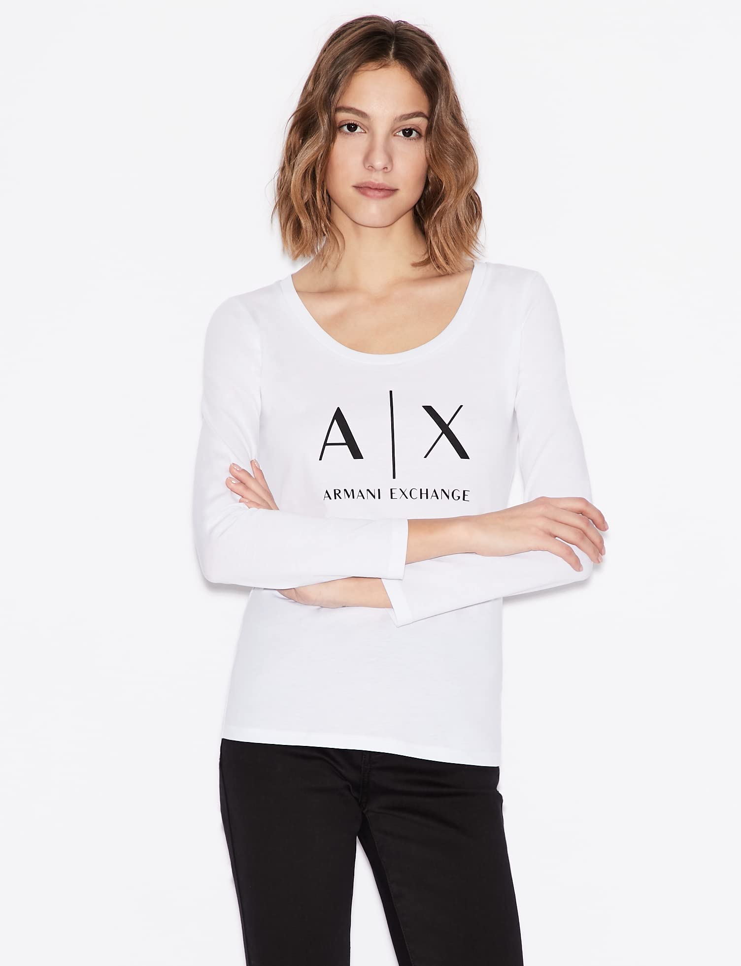 Armani Exchange Logo LS Maglietta a Maniche Lunghe Donna (Pacco da 1)