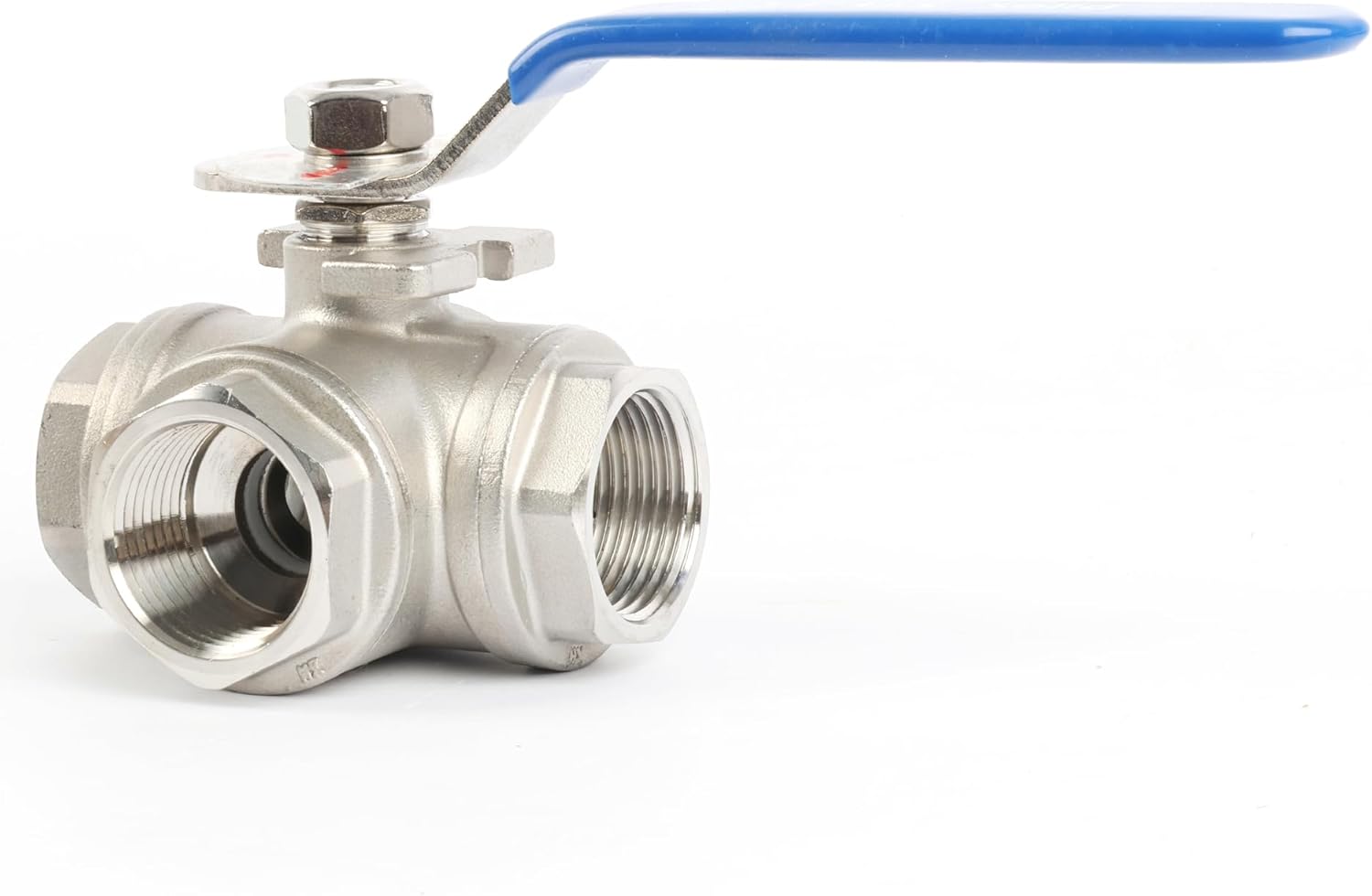 U.S. Solid 1" 3 Way Ball Valve - 304 Stainless Steel NPT Female Threaded Manual Ball Valve, T Mounting Pad