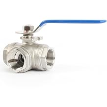 U.S. Solid 1" 3 Way Ball Valve - 304 Stainless Steel NPT Female Threaded Manual Ball Valve, T Mounting Pad