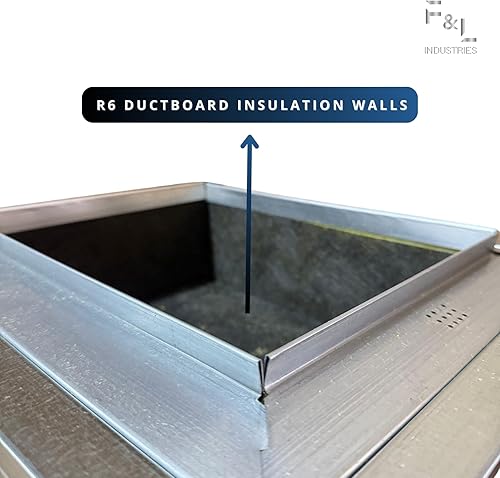Miniatura 4 de Caja de registro de techo galvanizada aislada R6 - Conecta la ventilación de registro y el difusor, funda de conducto HVAC (acero galvanizado, 14 x