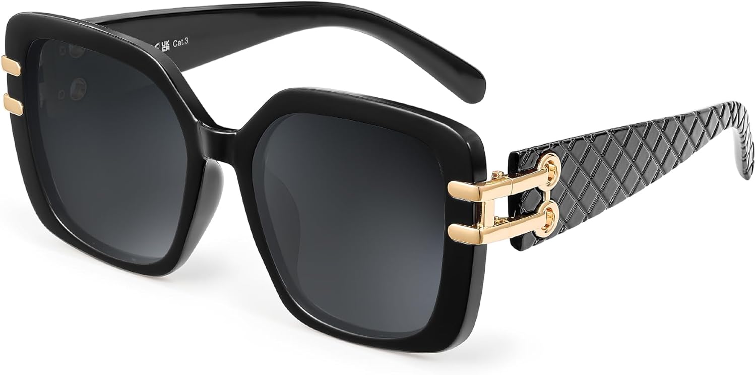 JM Vintage Oversized Square Polarized Sunglasses for Women,Retro Luxury Big Large Sun Glasses UV400