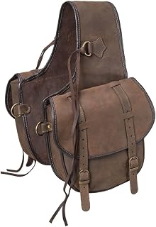 Tough 1 Soft Leather Saddle Bag for Trails - Spacious 9x8.25x3.5" Pockets, Adjustable Closures, Secure Dee Rings