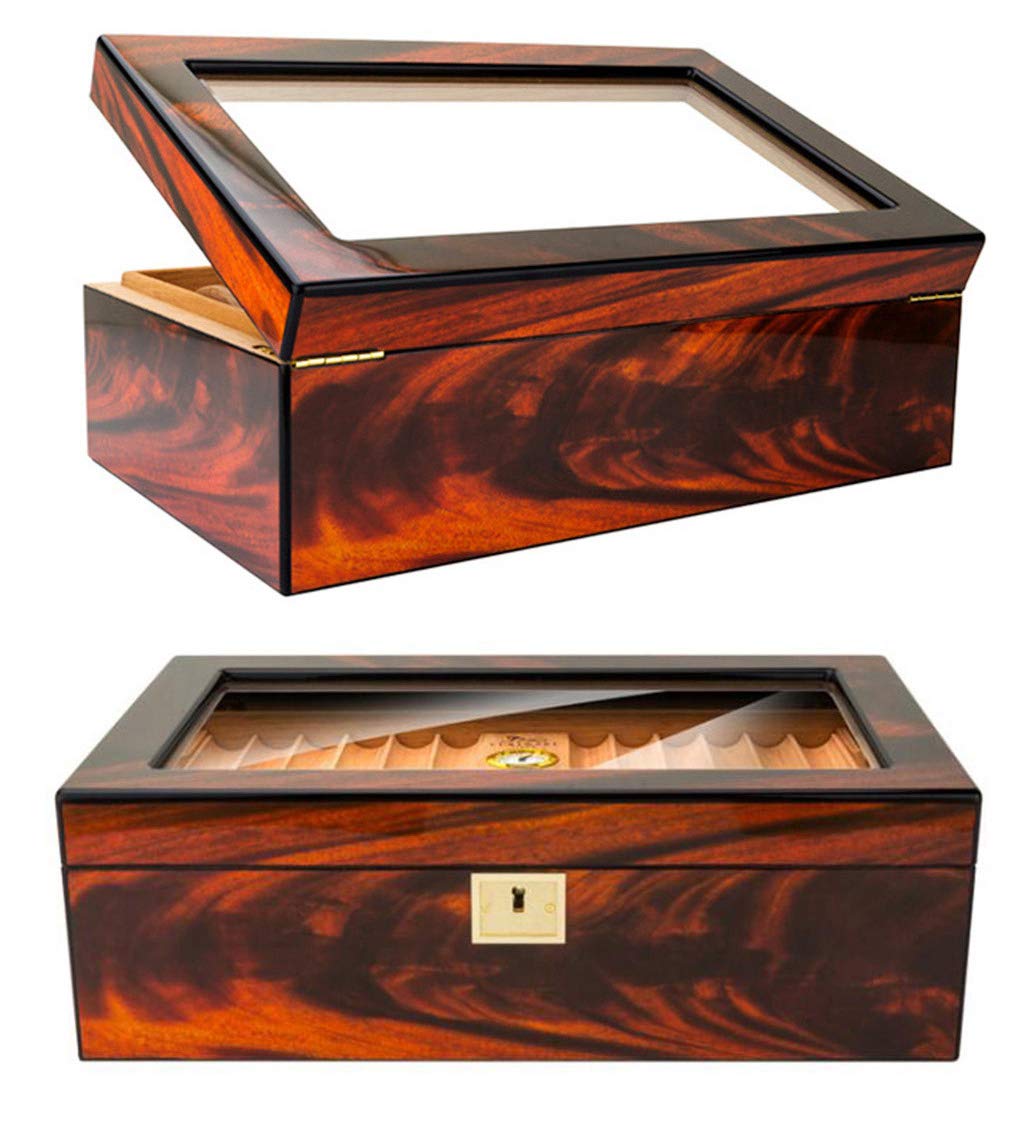 LUBINSKI Cigar Humidor with Humidifier Hygrometer Holds 50 Cigars
