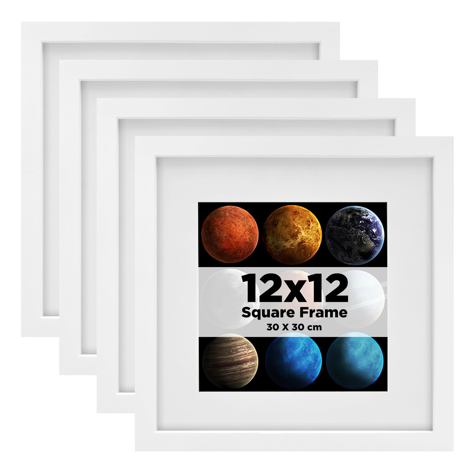 Egofine White 12X12 Photo Frames Set Of 4, Wood Picture Frames With Plexiglass For Photos 8X8 With Mat Or 12X12 Without Mat, Wall Mounting Display
