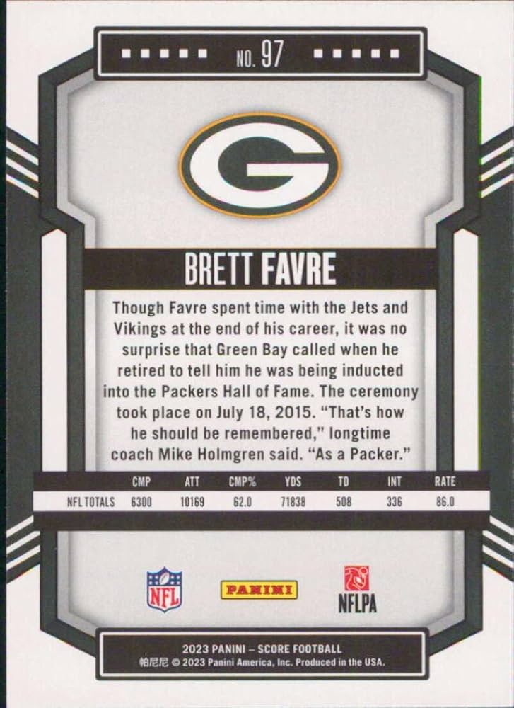 Amazon.com: 2023 Score #97 Brett Favre Green Bay Packers