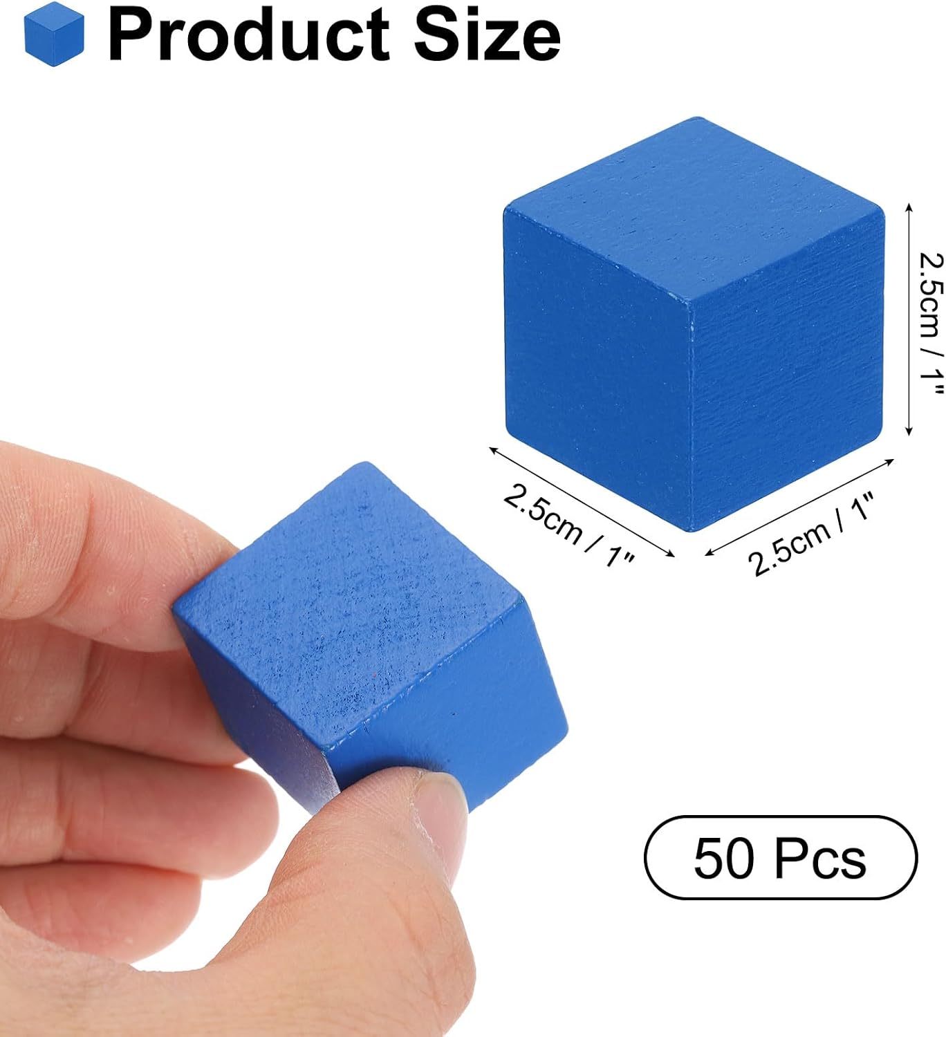 uxcell 50Pcs Wood Blocks for Crafts, 1 Inch Unfinished Wooden Cube Pine Wood Square Block for DIY Craft Projects, Blue